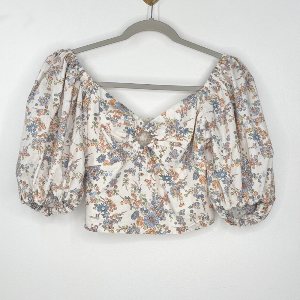 Abercrombie & Fitch Puff Sleeve Cropped Blouse Keyhole Front Women’s Size XS